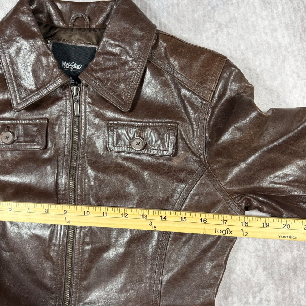 VTG Y2k 2002 Mossimo Womens Small Brown Faux Leather Cropped Moto Trucker Jacket - Picture 10 of 11